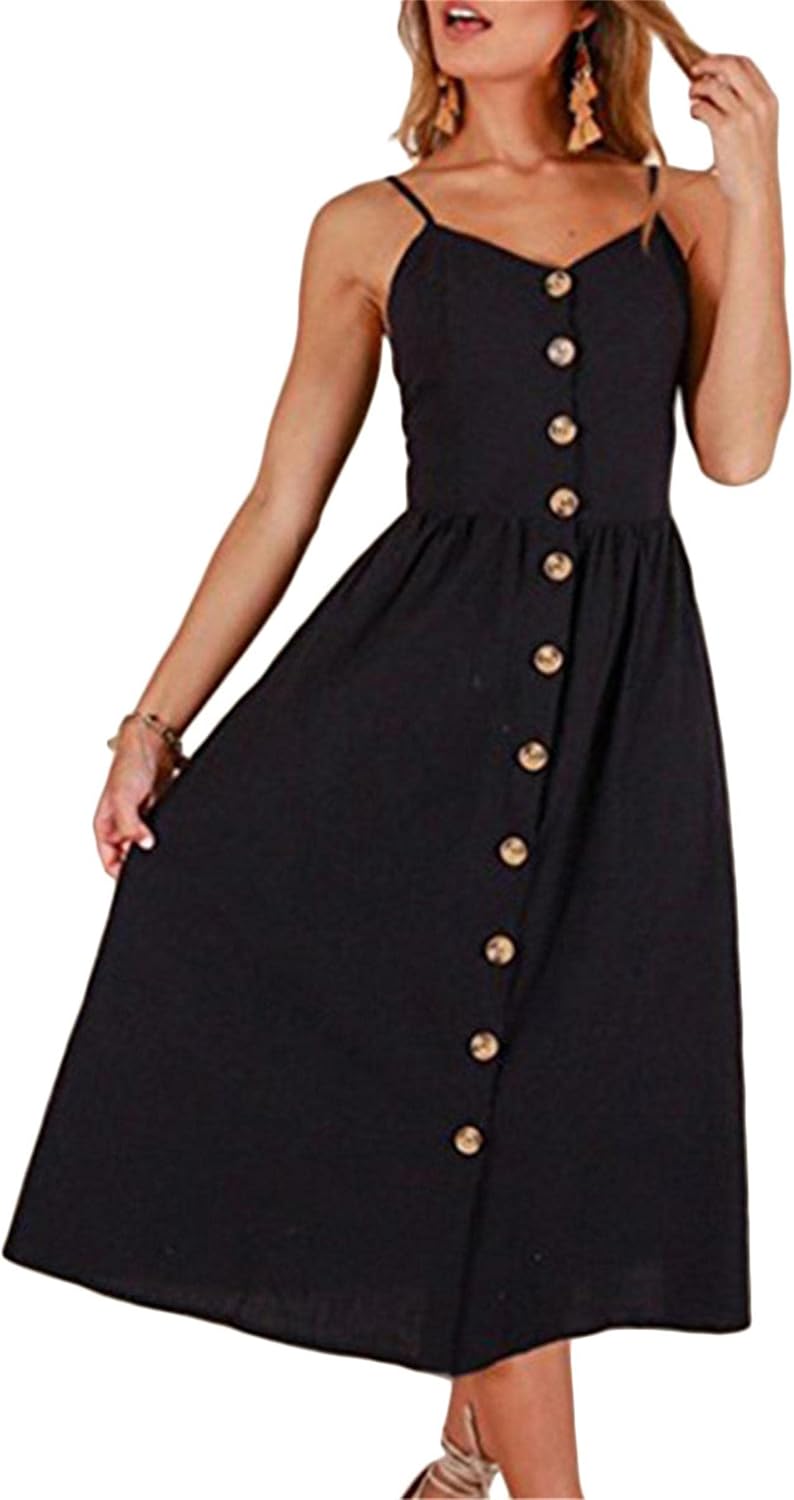 YMING Womens Sleeveless Button Down Dresses Casual Floral Print Midi