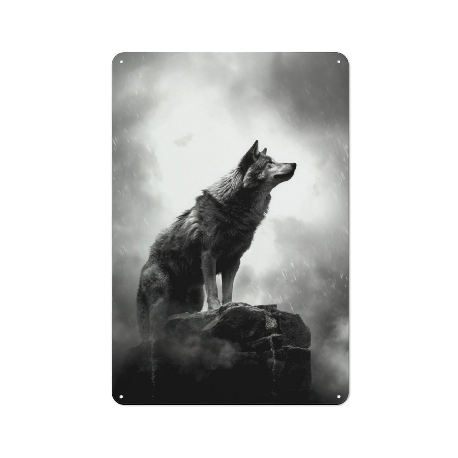 Junmoney Wolf Moon Metal Wall Sign 30X20cm Featuring For Workshop Wall, Suited To Metal Sign Collectors