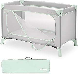 hauck Dream N Play Plus, Dusty Mint - Kinderreisebett mit Transporttasche - Großer Schlupf zum Spielen - Klein Zusammenklappbar - Baby Reisebett Kleinkind ab Geburt bis 15 kg