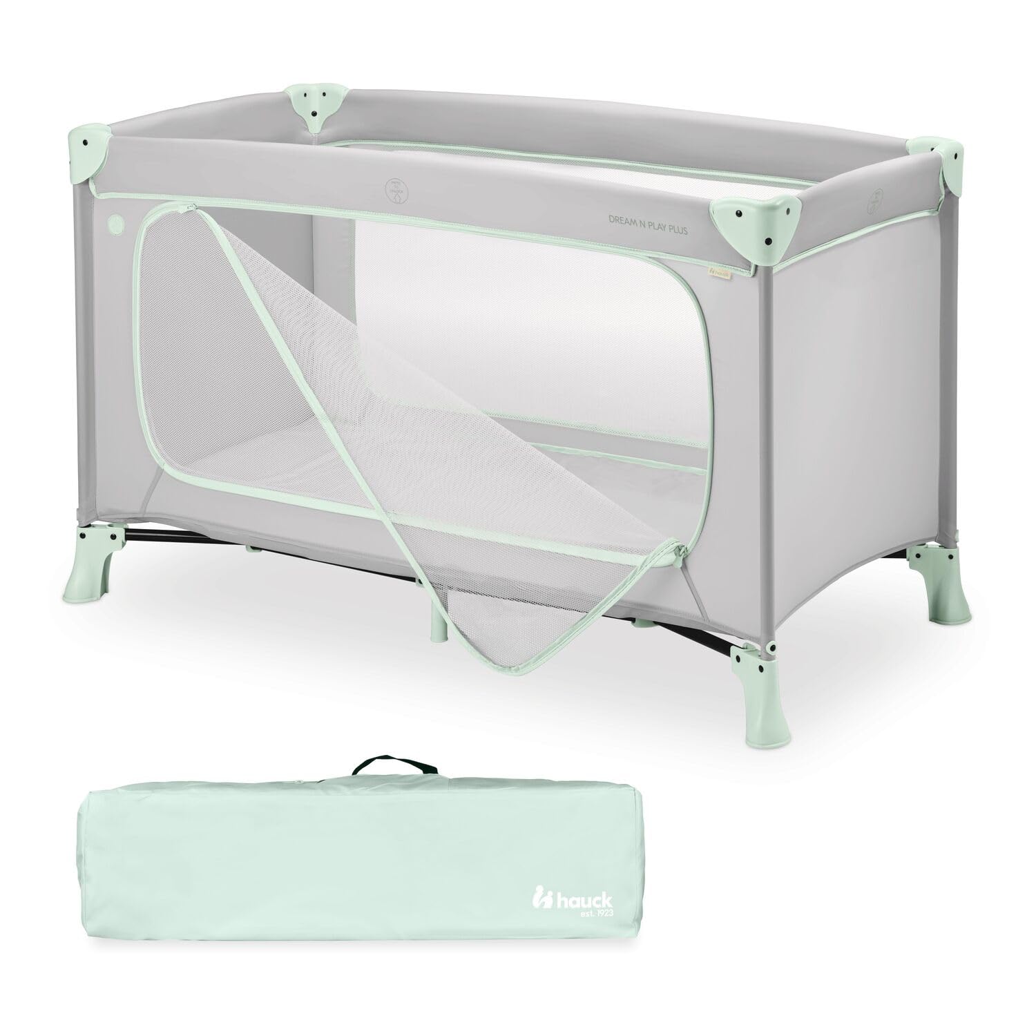 hauck Dream N Play Plus – Kinderreisebett mit Transporttasche, Dusty Mint