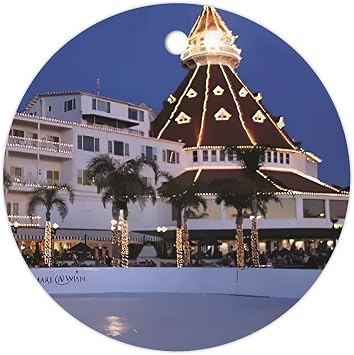 Christmas Bauble Hotel Del Coronado Unique Xmas Ornament - Round Keepsake for Christmas Tree - Hanging Ceramic Double Sided Print 3 Inch