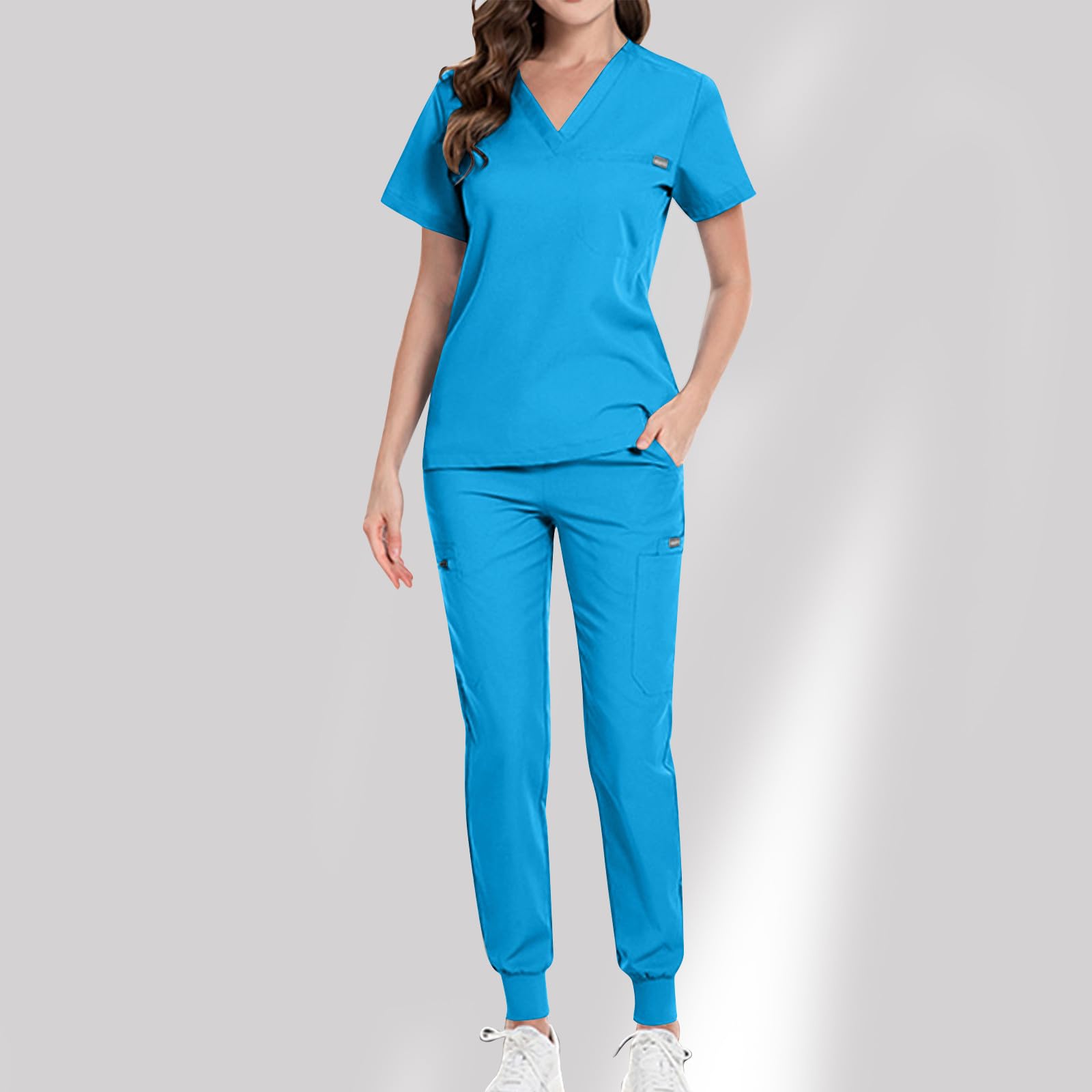 Zeiayuas Medizinische Arbeitskleidung Unisex medizinische uniform Set mit Kasack und Hose, Medical Schrubb-Set, Pflege Berufsbekleidung Vintage Oberteile Krankenschwester Berufskleidung