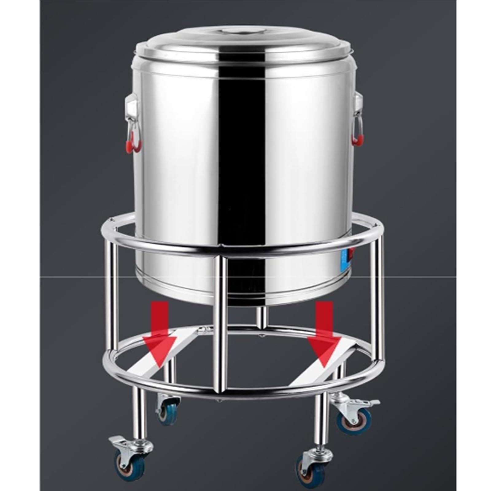Carrello portavaso resistente con ruote girevoli in acciaio inox e carrello per zuppe commerciali per ristoranti e cucina (diametro 45 cm) ideale per mense e botti di latte