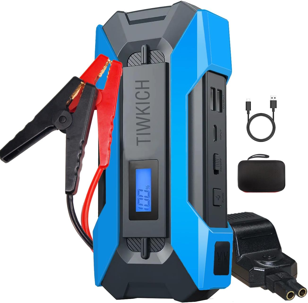 A11 Portable Automotive Jump Starter 4000A 12V Lithium Car Battery Booster Jump Starter Pack with LCD Display, USB Quick Charge, for Up to 10.0L Gasoline and 7.0L Diesel Engines (Blue)