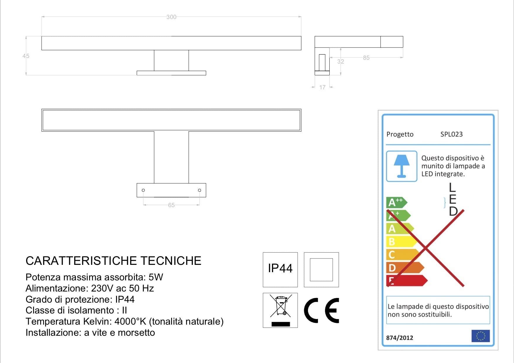 Kiamami Valentina - Lampada LED da 30 cm per Specchio Bagno | Cromata | Facile Installazione | Ideale per Specchi a Filo Muro con o Senza Telaio, Metallo