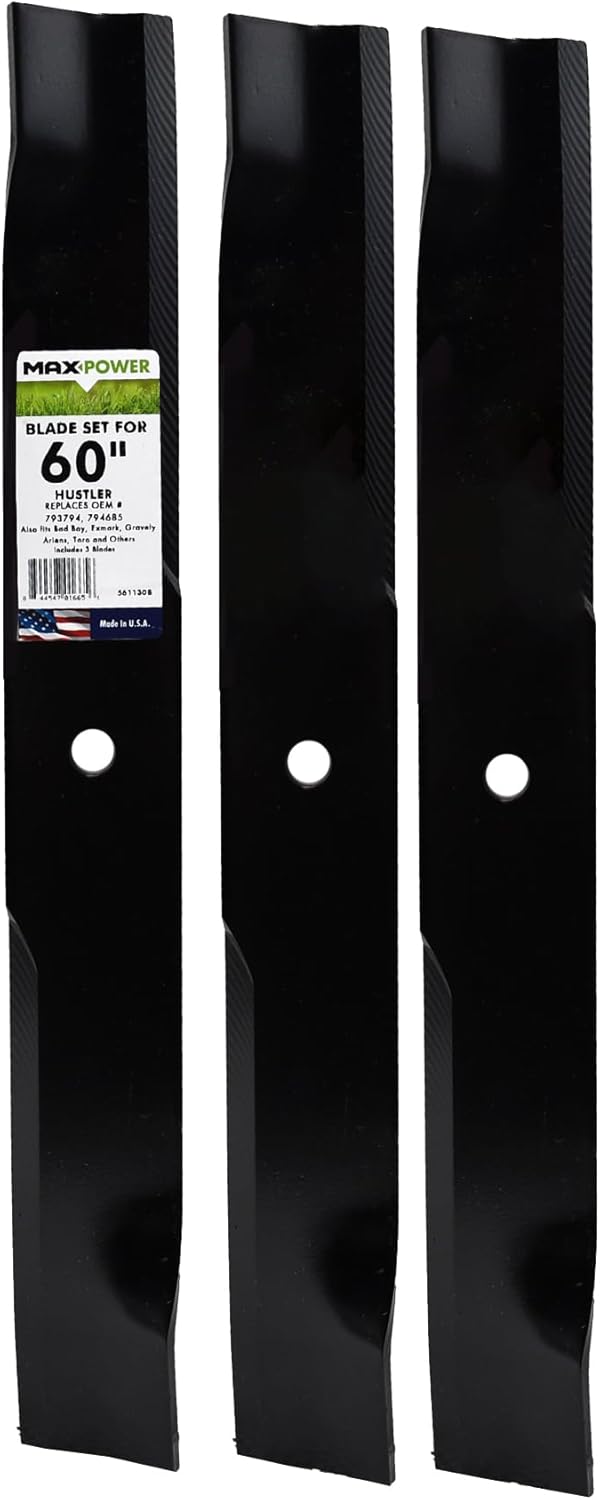 MaxPower 561130B 3 Blade Set for Many 60 in. Cut Hustler Mowers, Replaces OEM #'s 8979600, 8979651, 793794, 794685, Black