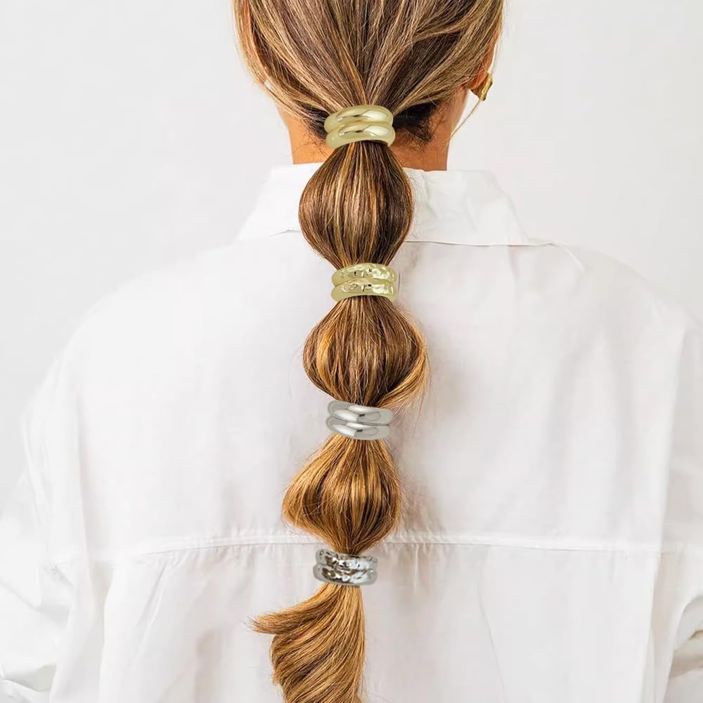 4Pcs Gold Metal Ponytail Cuff Hair Ties - Elastic Hair Bands for Thick Hair Stylish Ponytail Holders & Accessories - Image 4