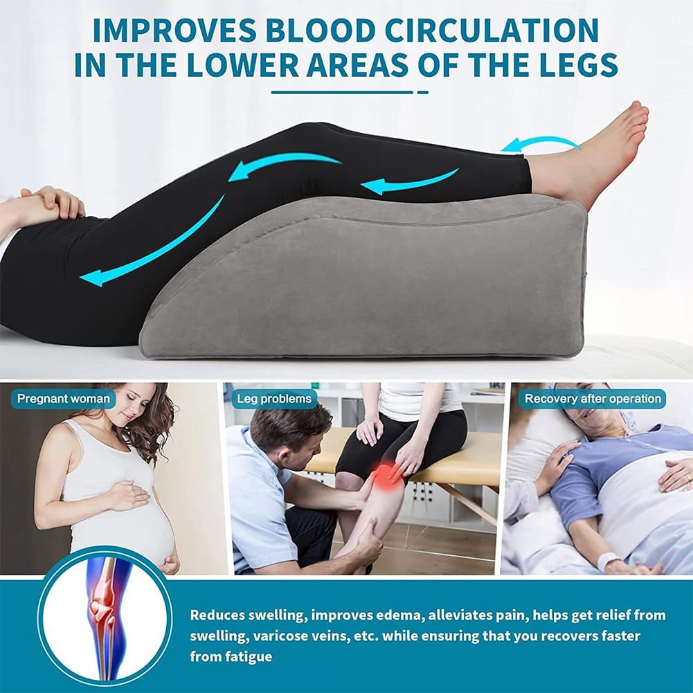 Leg Elevation- Pillows for After Surgery, Inflatable Wedge Pillows for Sleeping, Swelling, Circulation, Bolster Pillow Pain Reliefs for Legs Back for Pregnant, Surgery and Injury(grey,Size:as shown)