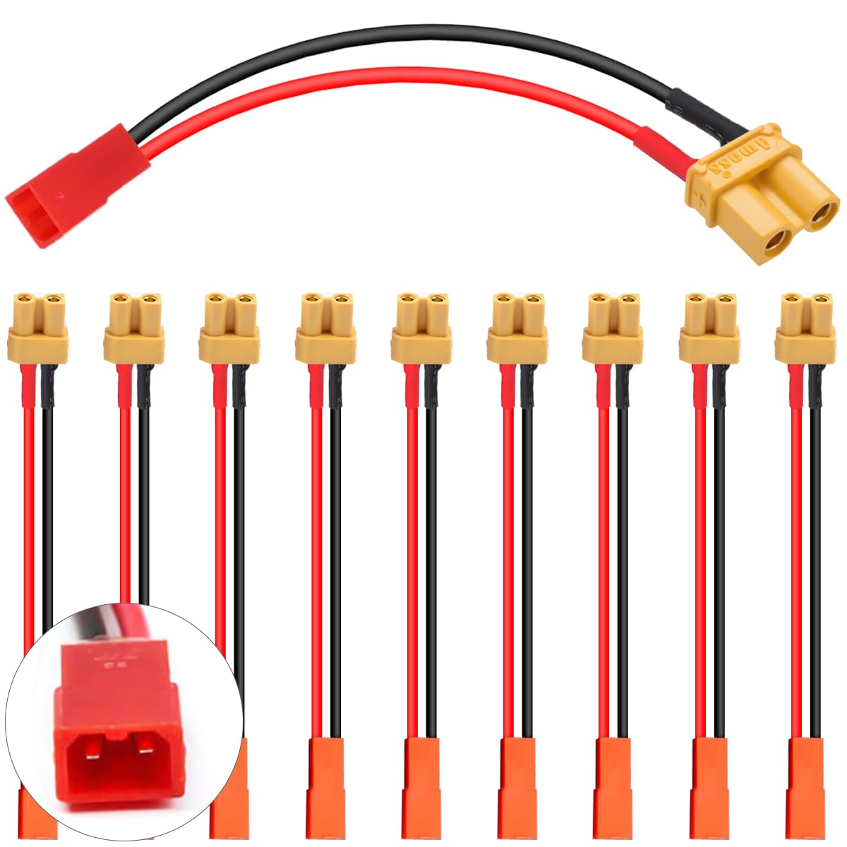 EatPitaya XT30 Plug to JST Connector,10pcs XT30 Female to JST Male 20AWG 10cm/3.93in Flexible Silicone Cable Wire Male Female Adapter for RC FPV ESC Speed Controller Lipo Battery Charging