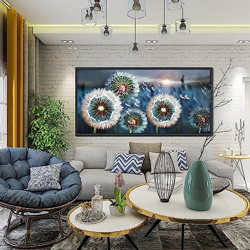 Image of Framed wall Art Large Dandelion Canvas Art Wall Decor for Living Room Blue Landscape Prints Artwork Modern Framed Wall Picturesfor Bedroom Office Home Decorations Size 29x58