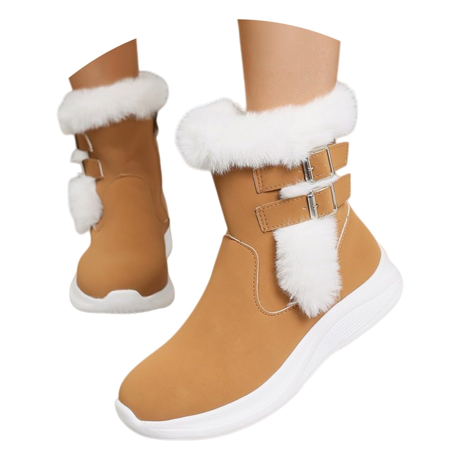 Botas de nieve forradas para mujer, botas de invierno de caña corta Botas