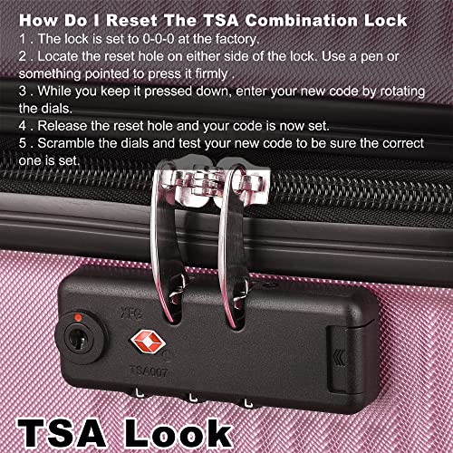 Luggage 3 Piece Sets with Spinner Wheels ABS+PC Lightweight Travel Carry on Luggage, TSA Lock (20/24/28) (Pink) 7
