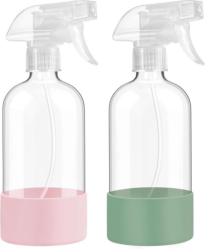 Frascos de spray de vidro FANSTINOW com capa de silicone, Verde-oliva e Rosa, Pacote com 2
