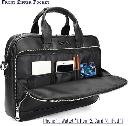 Miniatura 5 de STAR VISTA Siro - Maletín delgado para portátil de 15.6 pulgadas, maletín de cuero de grano completo, cremalleras YKK, herrajes de latón