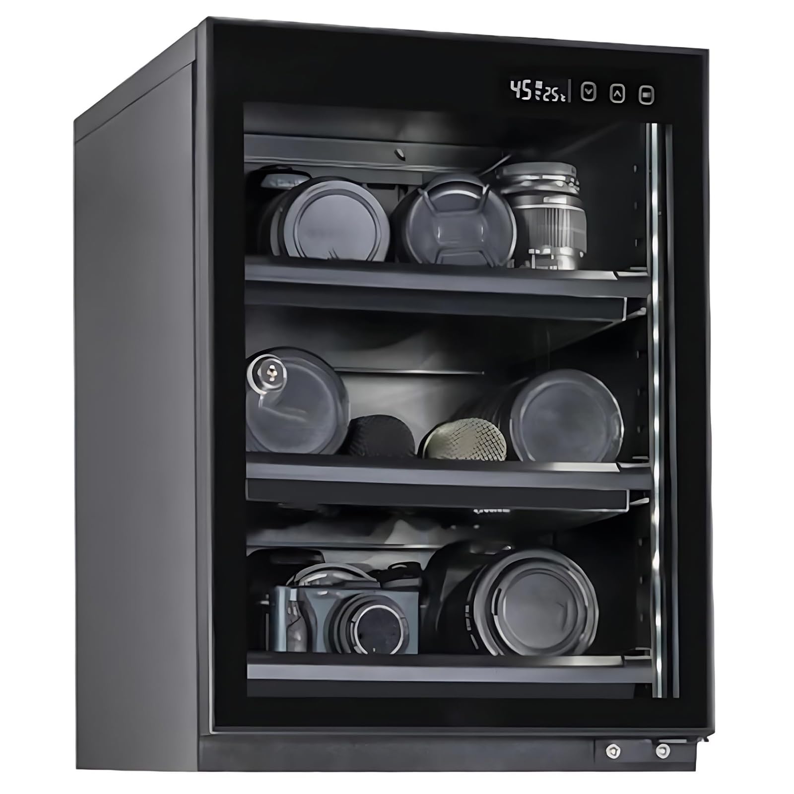 Armario seco para cámara - Caja seca electrónica con control de humedad, luz LED, deshumidificador silencioso para almacenamiento de lentes y equipos de fotografía