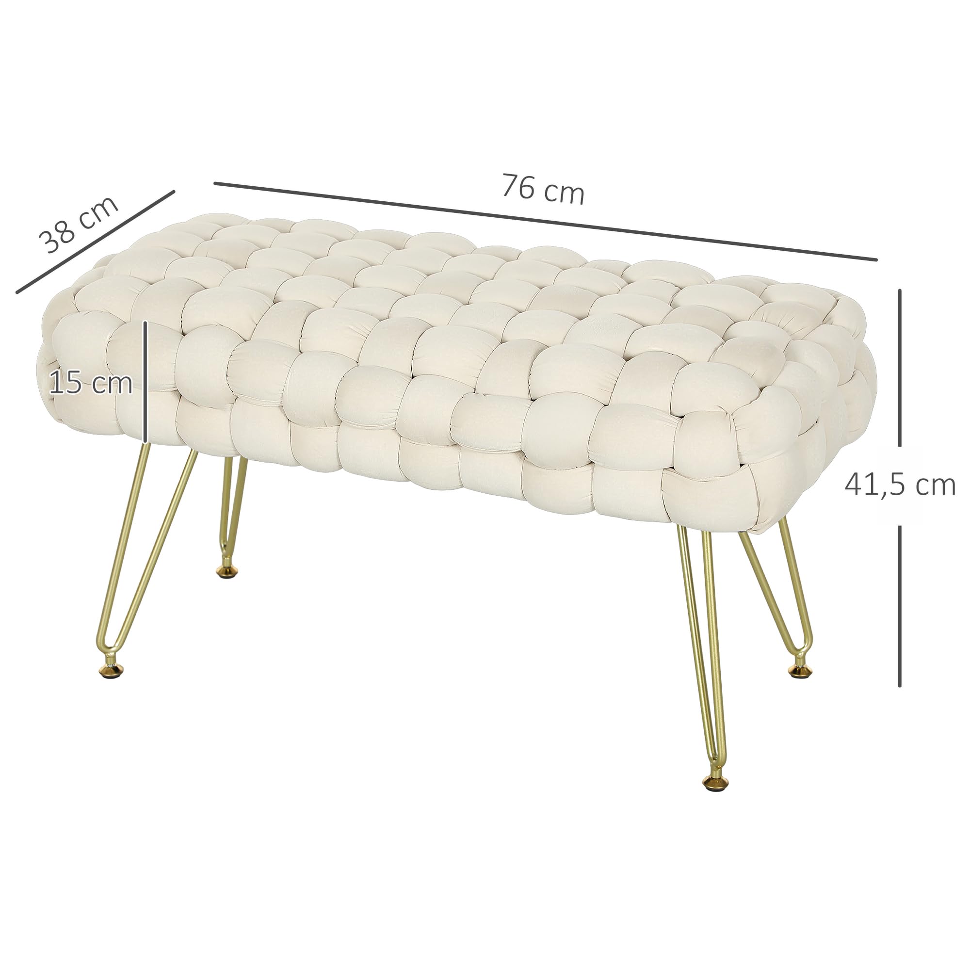 HOMCOM Banco Pie de Cama Tapizado en Terciopelo Banqueta Dormitorio Pie de Cama con Patas Doradas y Asiento Acolchado para Entradas Crema