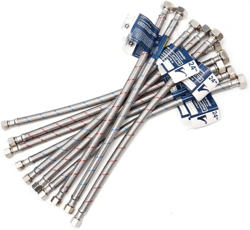 [10-Pack] PLUMBINGMASTER Faucet Hose,Faucet Supply Lines (3/8" Comp x 1/2" FIP), Certified Safe Supply Lines for Bathroom Faucet (24 inch)