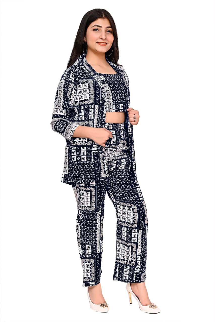 FELLAMO-Girls Printed Viscose CO-ord set with Jacket (3pcs set)-117-Boxy Blue-13-14 Years 2