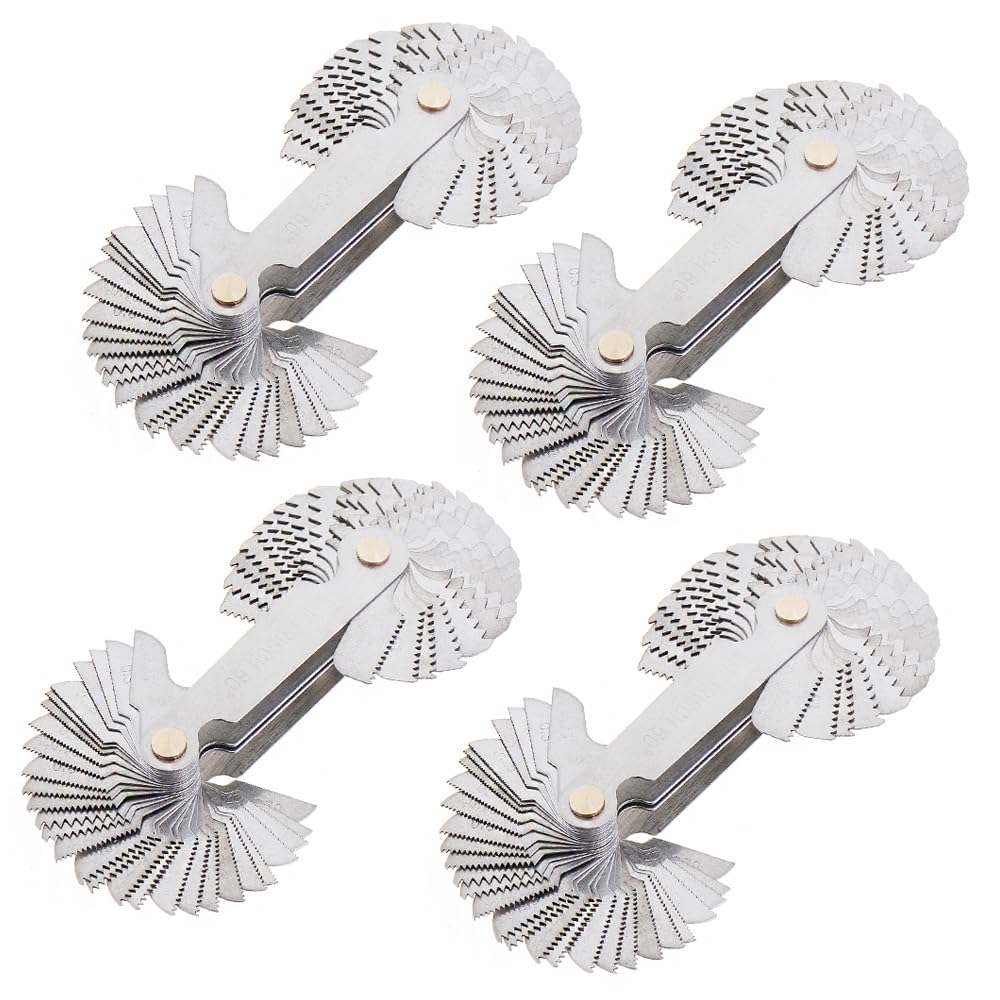 ChgImposs 4PCS Metric & Imperial & US Screw Gauge SAE Whitworth 55 Degree & Metric 60 Degree & & US 60 Degree Thread Pitch Gauge for Industrial Measurement