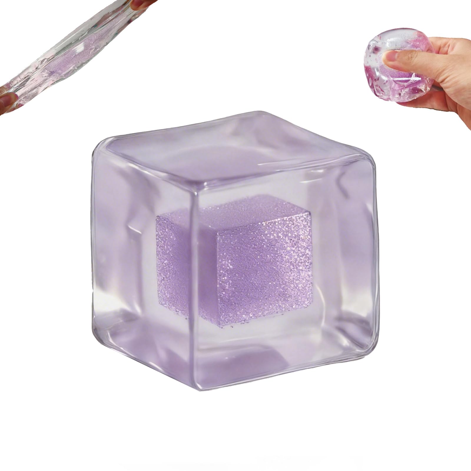 Stress Cube With Ice Cube Filling 1.97", Snow Pieces Silent Nice Square Shape Anxiety Sensory Squishy Fidget Toy Slow Rise(Purple)