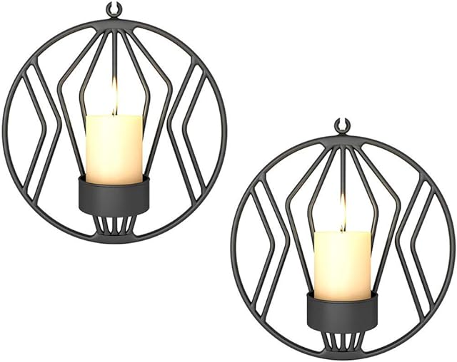 Sziqiqi Set of 2 wall candle holders for living room, wall sconces for pillar candles or tea light, Metal metal candelabra for Living Room Bedroom, for Wedding Bedroom Decor, Black