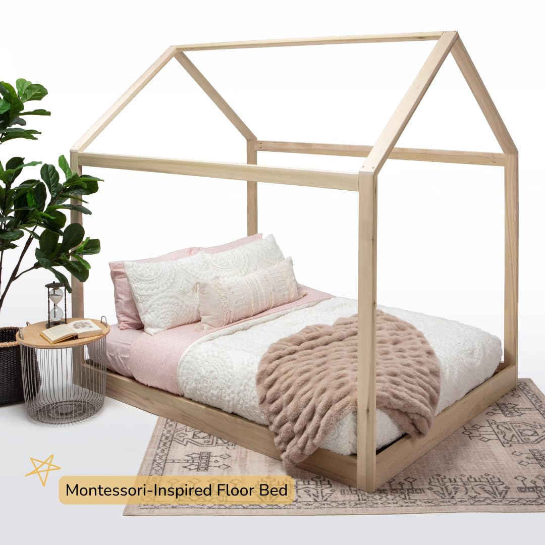 Montessori House Bed, Handcrafted Poplar Wood, With or Without Legs, Assembly Required (Queen, Queen House Bed Without Legs)