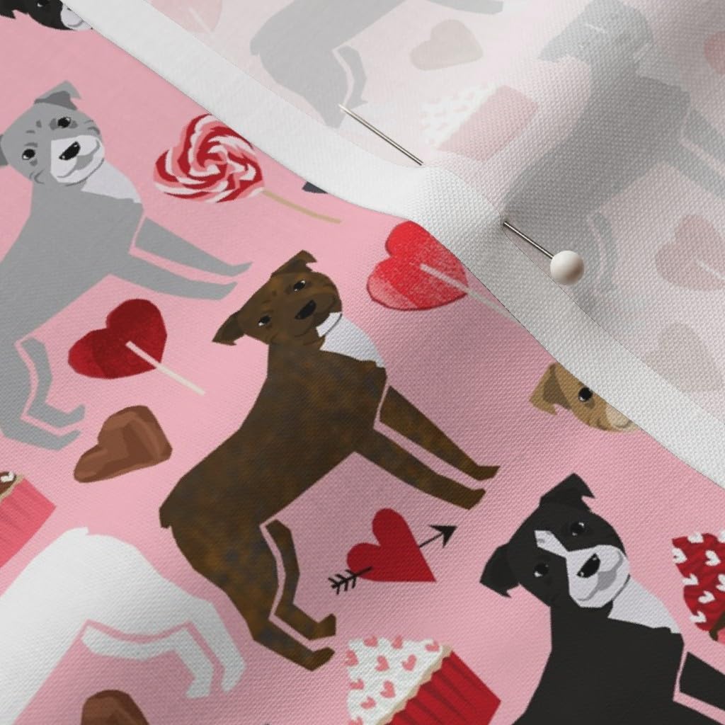 Spoonflower Fabric - Pitbull Terriers Dog Love Cute Valentines Cupcakes Hearts Dogs Printed on Petal Signature Cotton Fabric by The Yard - Sewing Quilting Apparel Crafts Decor
