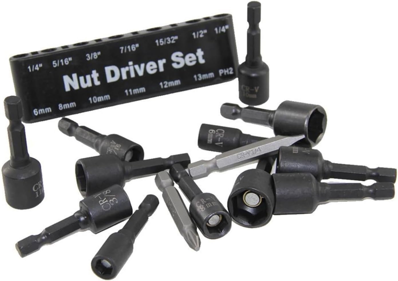 14 Pcs Power Magnetic Nut Driver Drill Bit Set Metric, SAE Socket Wrench and Screw 1/4 Inch Socket Sockets