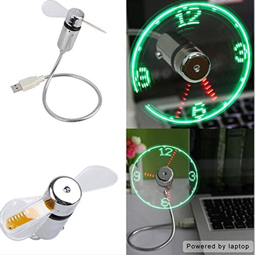 Qingsun Mini USB LED Cool Clock Fan Adjustable Flexible Gooseneck Time Display Cooling Fan for PC Notebook Laptop