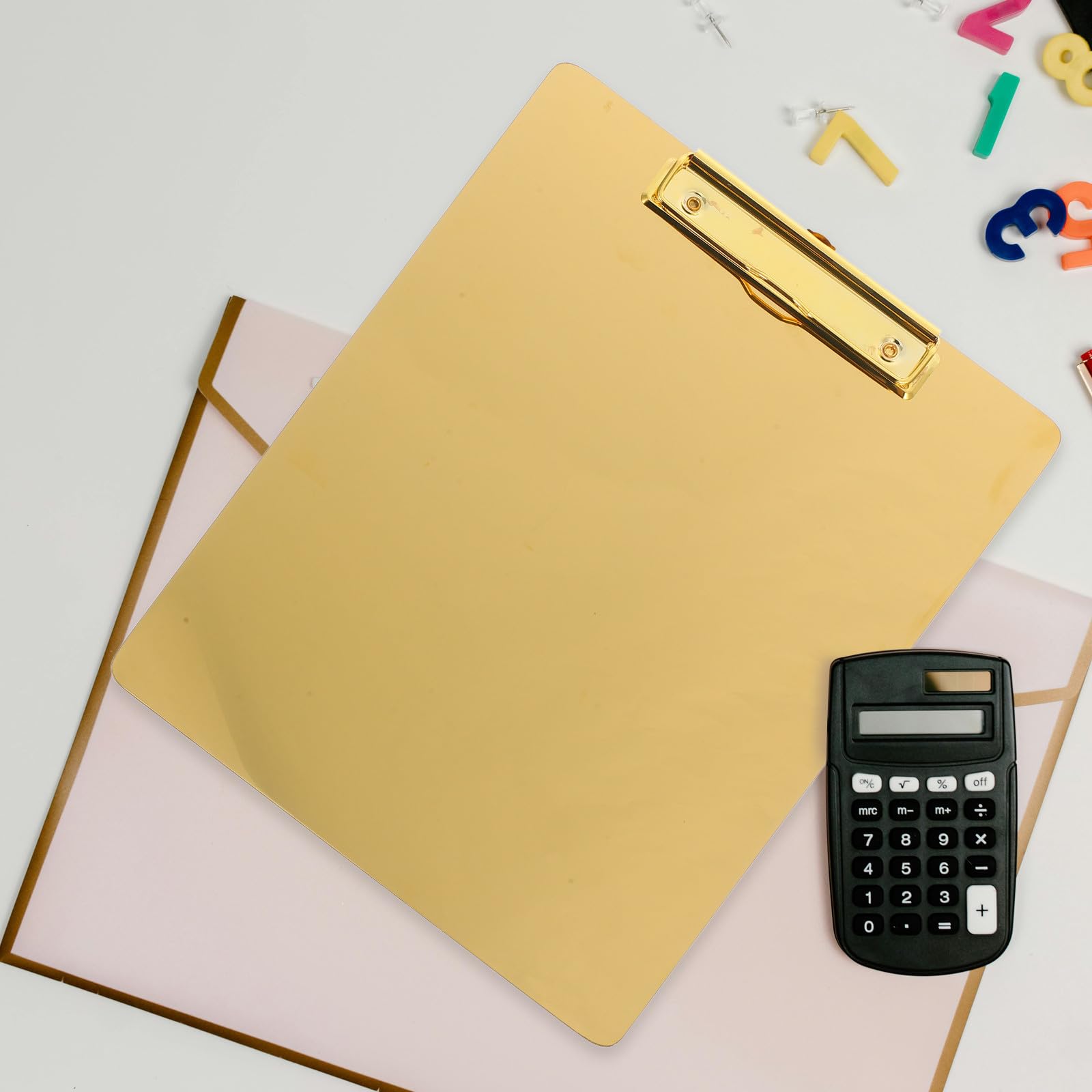 Porte-Documents A4 Acier Inoxydable Doré Pince Métallique, Support pour Bloc-Notes, Adapté pour Bureau et Matériel Scolaire