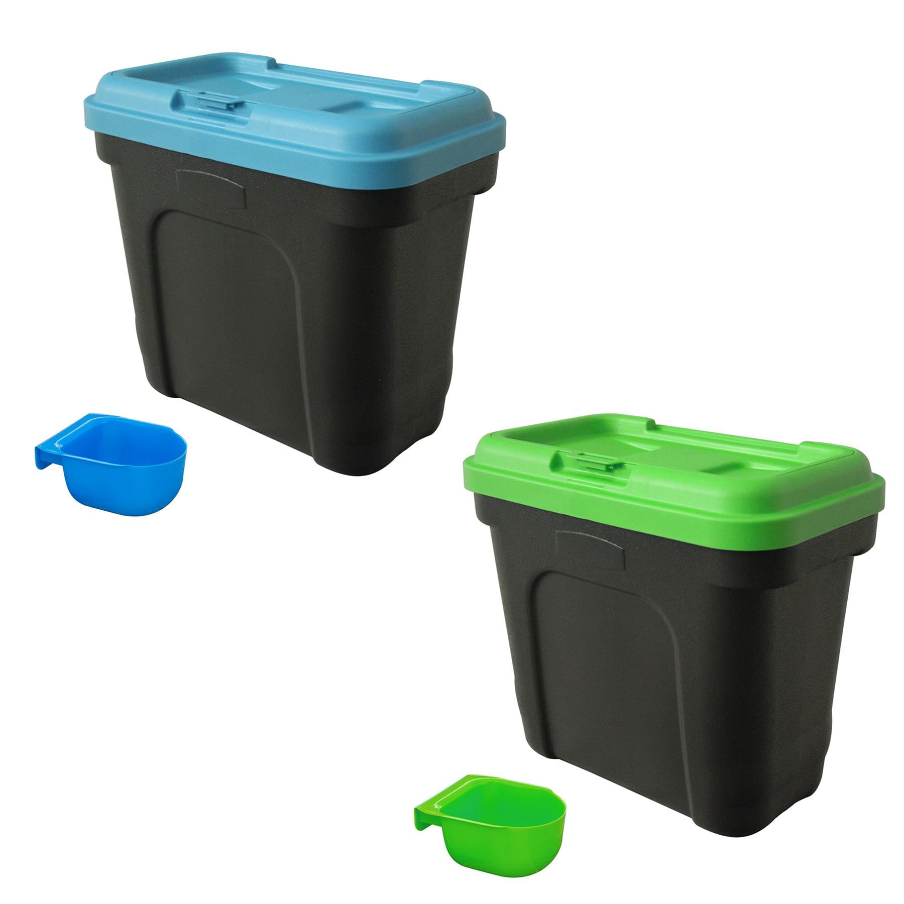 KCT 2 Pack Dry Pet Food Storage Container with Integrated Scoop - Dog Cat Animal Feed Bin Box - 15L / 7kg - Green & Blue