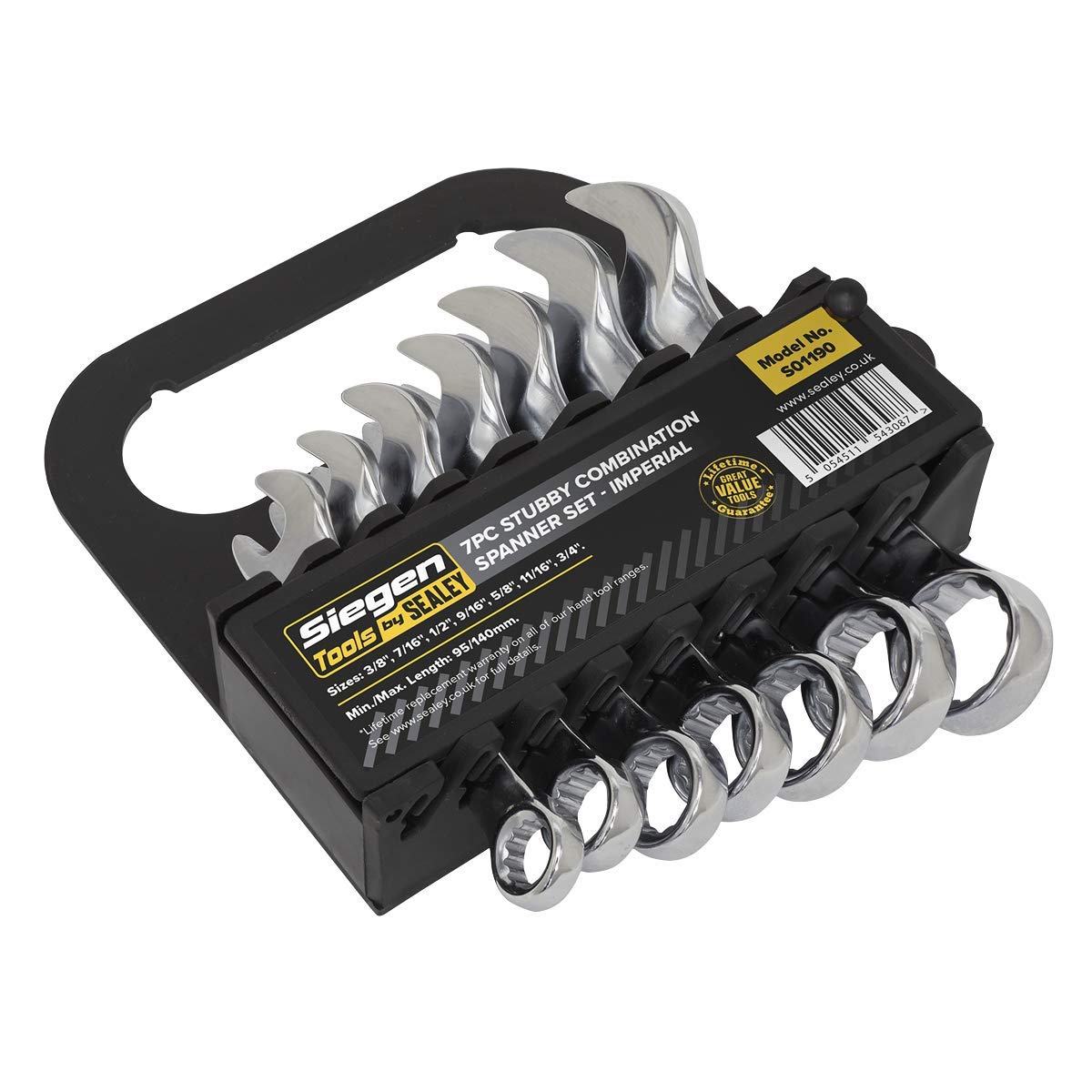 Sealey S01190 Siegen Imperial Stubby Combination Spanner Set 7pc