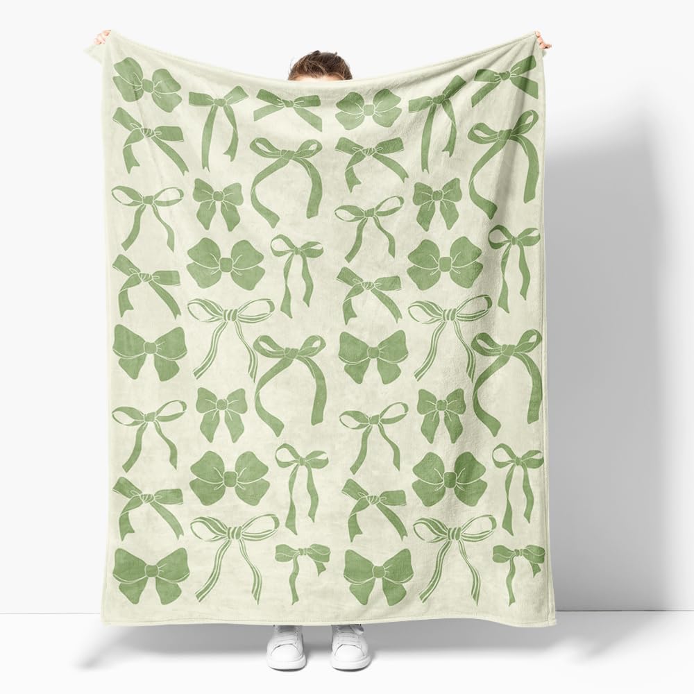 Reateforin Sage Green Bows Blankets Preppy Coquette Room Decor Electric Blanket Girls Bedroom Decor Trendy Funky Bow Throw Blanket Coquette Girly Blanket Coquette Gifts for Women Teens Girls 50"x60" — image 1