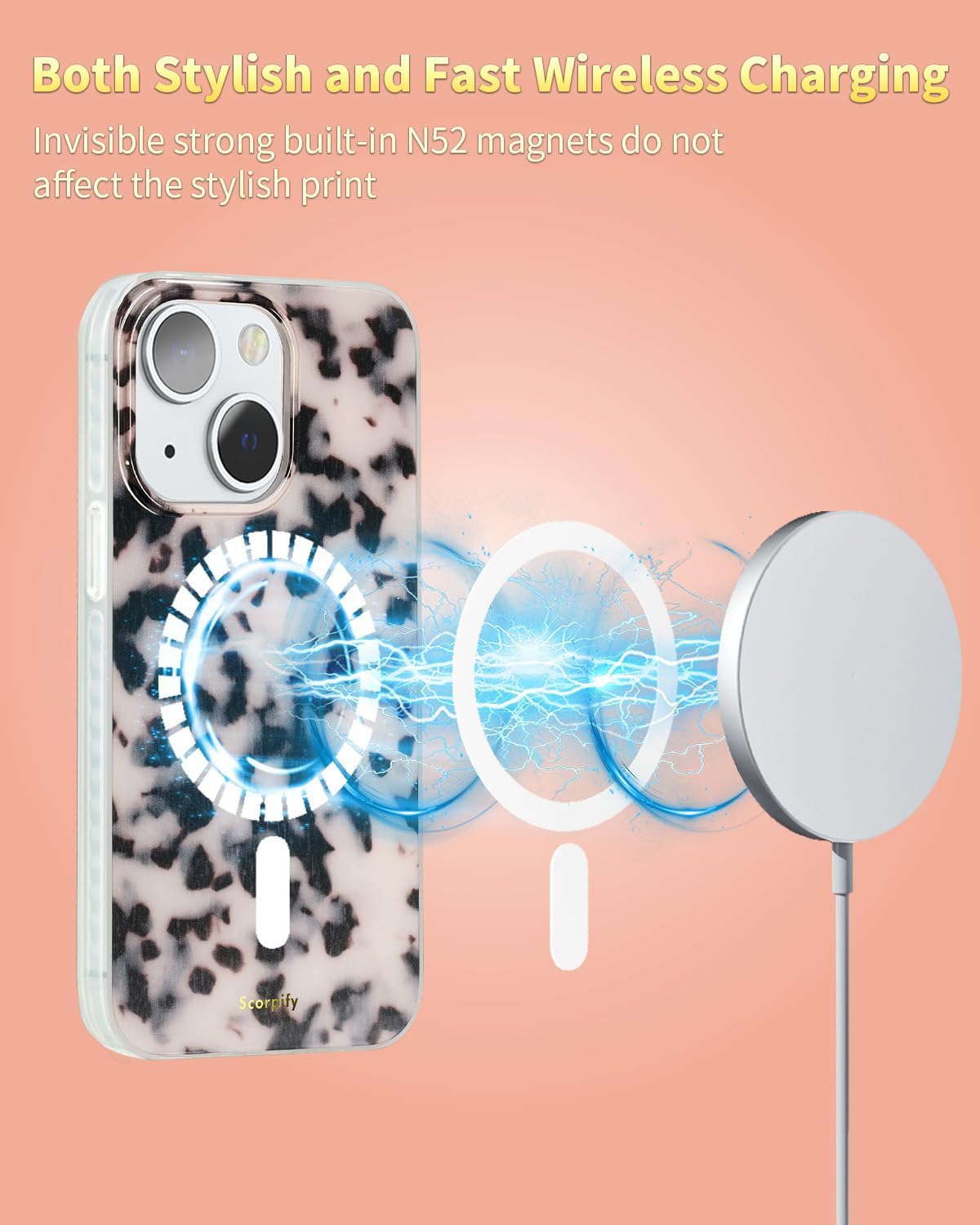 SCORPIFY for iPhone 13 Case [Compatible with MagSafe] with Pink Tortoise Shell Design, Cute Brown Magnetic Phone Cover for Women Girls, Slim Shockproof Bumper with Stylish Pattern