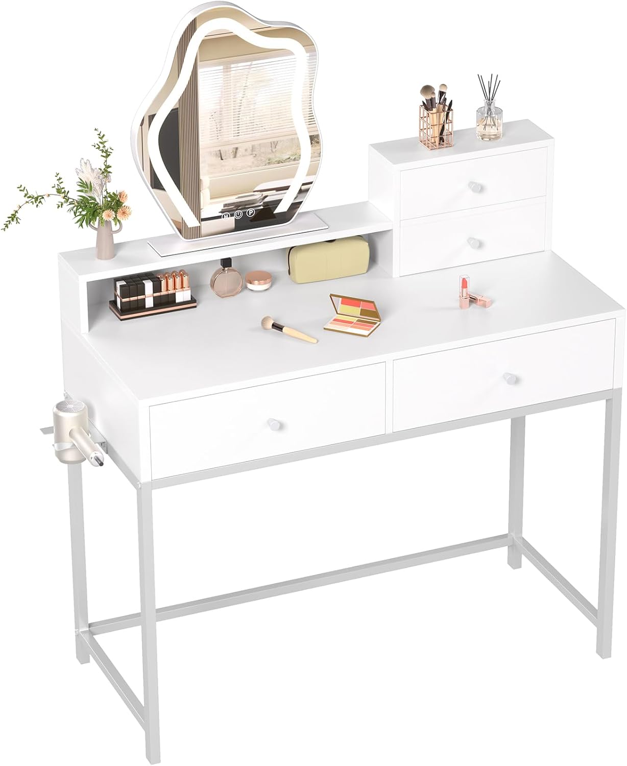 GreenForest Vanity Desk with Mirror and Lights, 31 inch