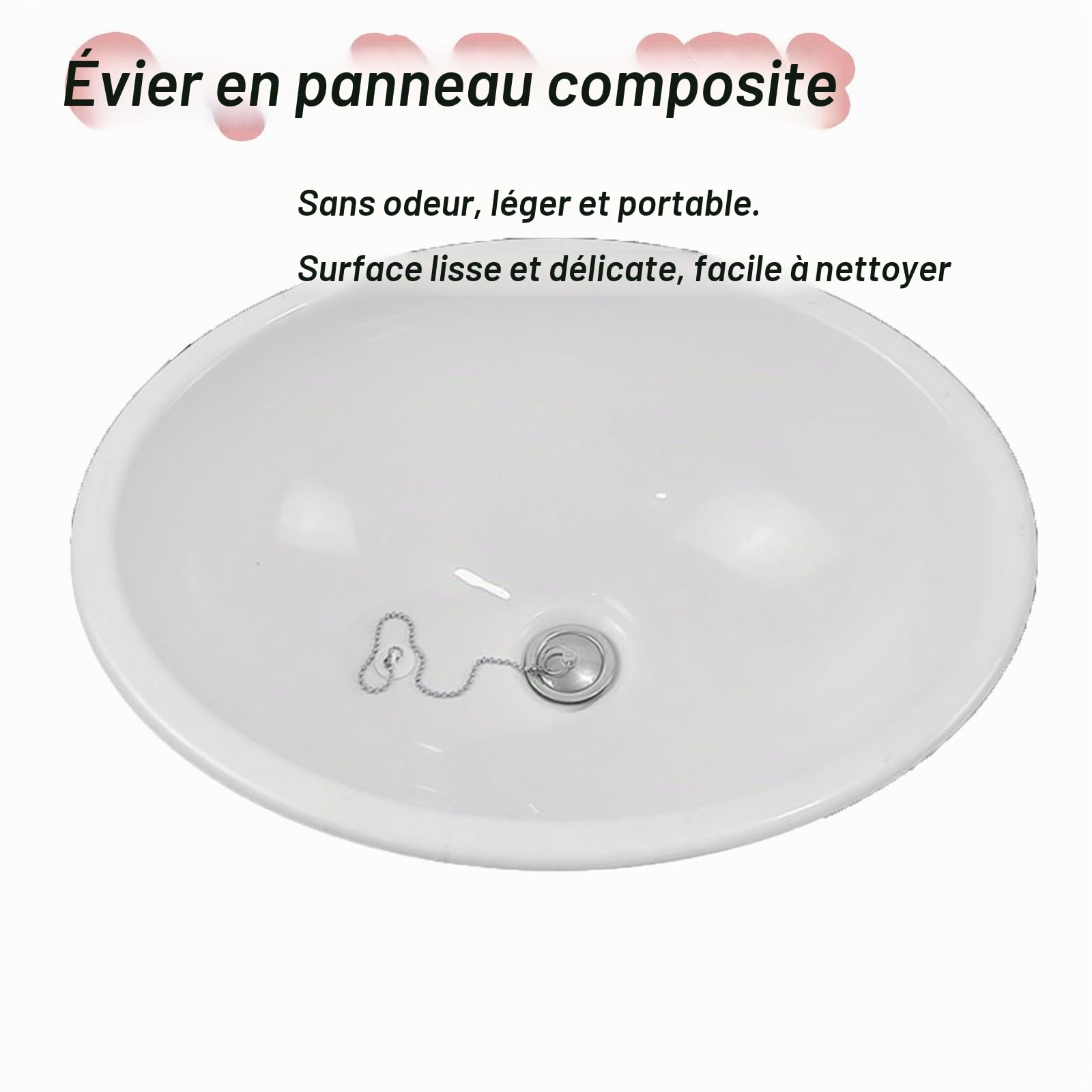 Evier Camping Car, Ovale Lavabo Cuisine en Plastique avec Sortie D'évacuation, Bol Unique Évier, Evier Van Aménagé pour Caravane et Camping Car