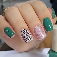 Vista 13 de Vezocim - Uñas postizas a presión de forma de ataúd de longitud corta, 24 piezas, uñas postizas brillantes de cobertura completa reutilizables