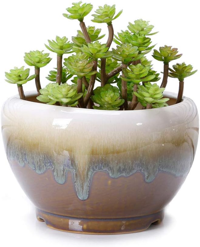 VanEnjoy Large Ceramic Succulent Pot, Multicolor Colorful Flowing Glazed, Indoor Home Décor Cactus Flower Bonsai Pot Planter Container, Candle Holder Ring Bowl : Patio, Lawn & Garden