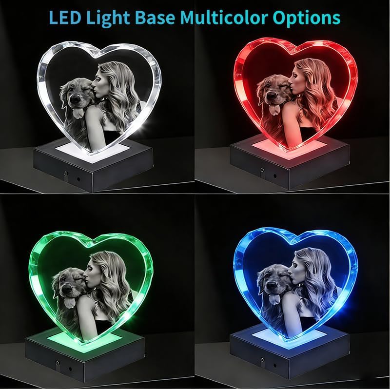 3D Photo Crystal, Personalized 3D Picture in Crystal, Customized Photo Gift & Personalized Photo Gifts for birthdays, Christmas Day, Valentine's Day, Mother's Day, Father's Day, and some special moments, Laser Engraving 3D Pictures and Customized Text(Heart, S M L XXL)