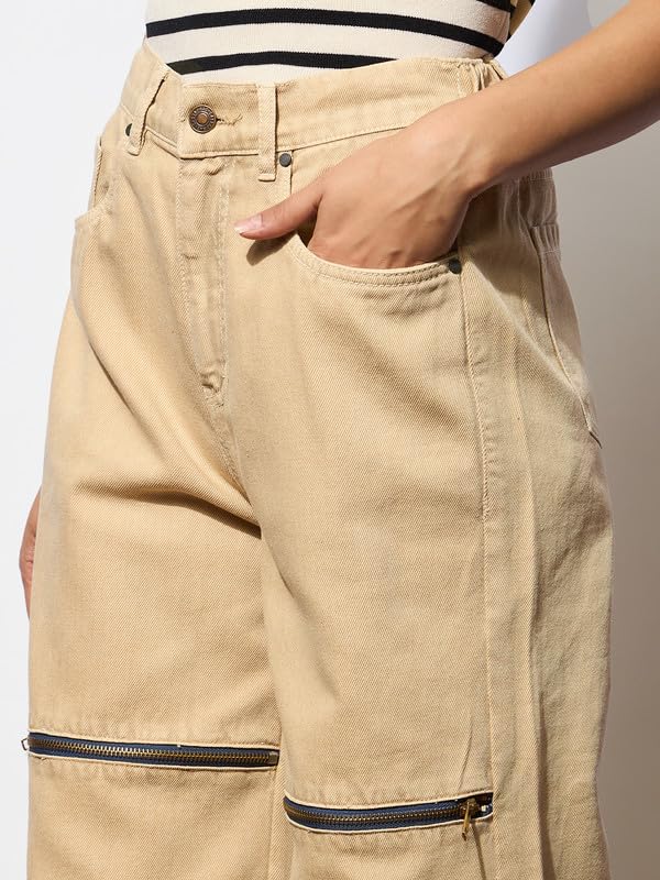 Image of Blue Zipper Design Baggy Jeans
