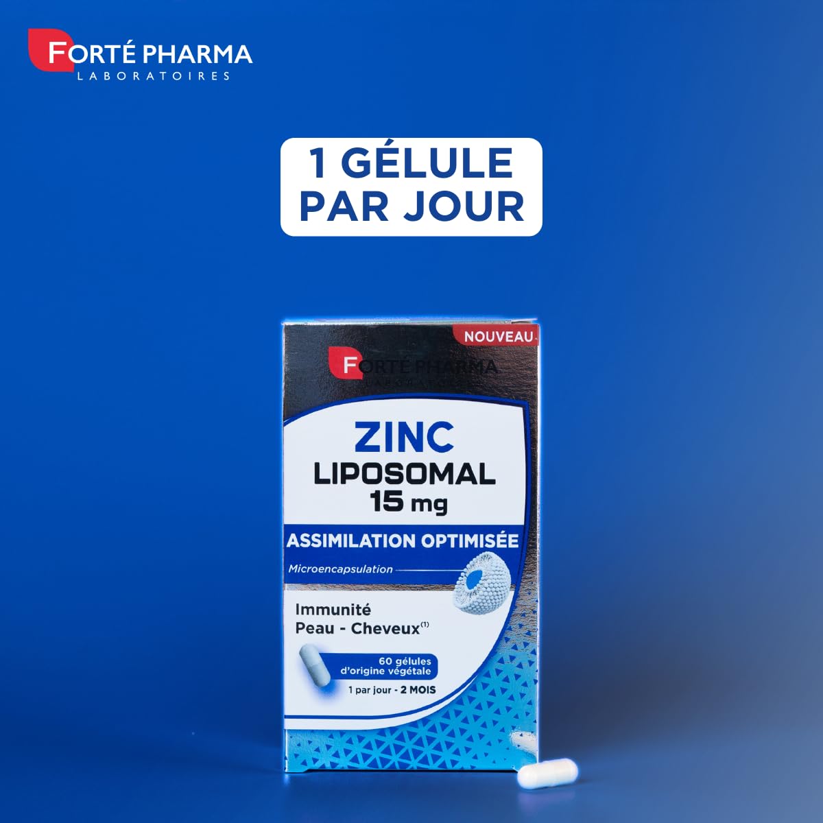 Forté Pharma – Zinc 15mg Liposomal - Complement alimentaire cheveux, defense immuniaite, beauté & ongles - Dosage maximal 150% des VNR*, Assimilation renforcée - 60 gélules, 1/jour