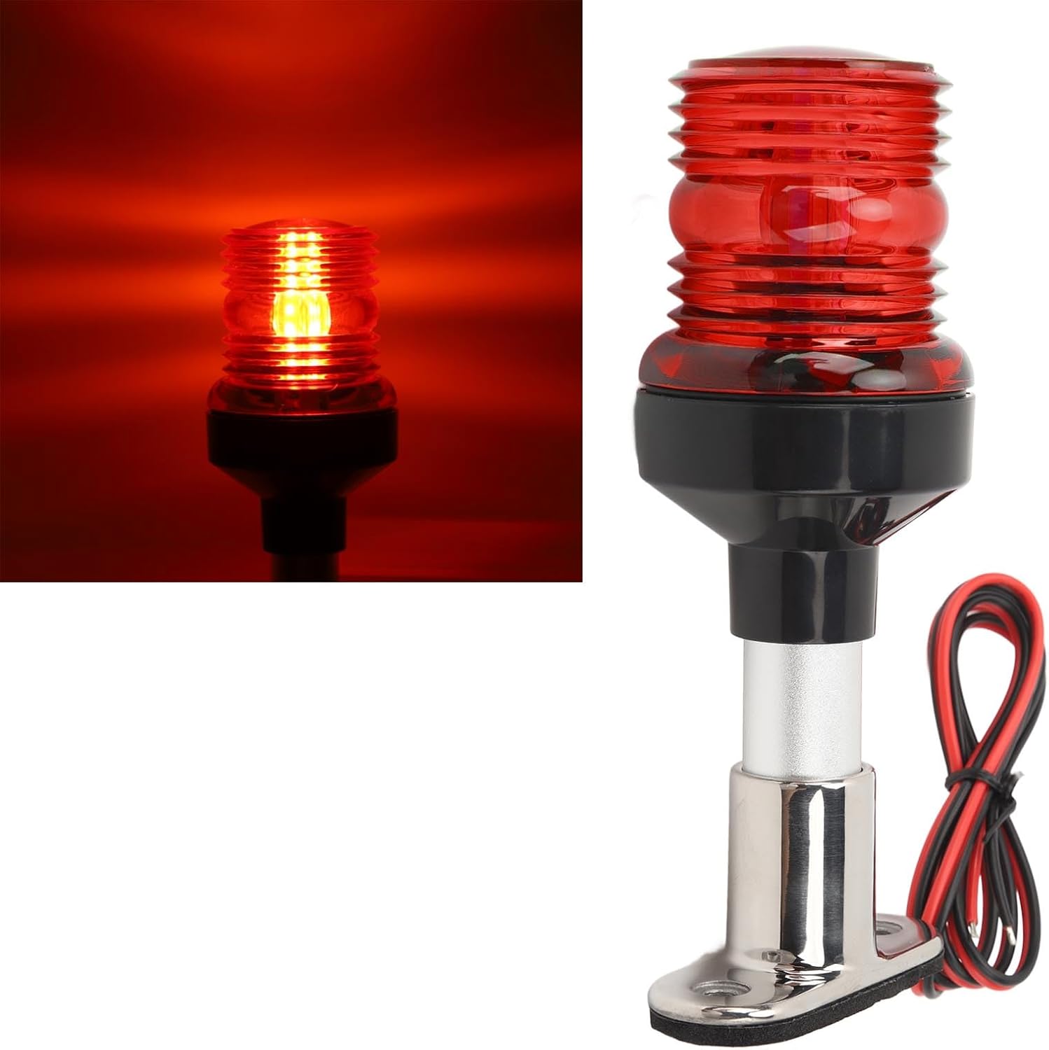 Marine LED Navigation Anchor Light, Stainless Steel Boat Anchor Light, Stable Boat Stern Light for Fishing Boats and Yachts (Red)