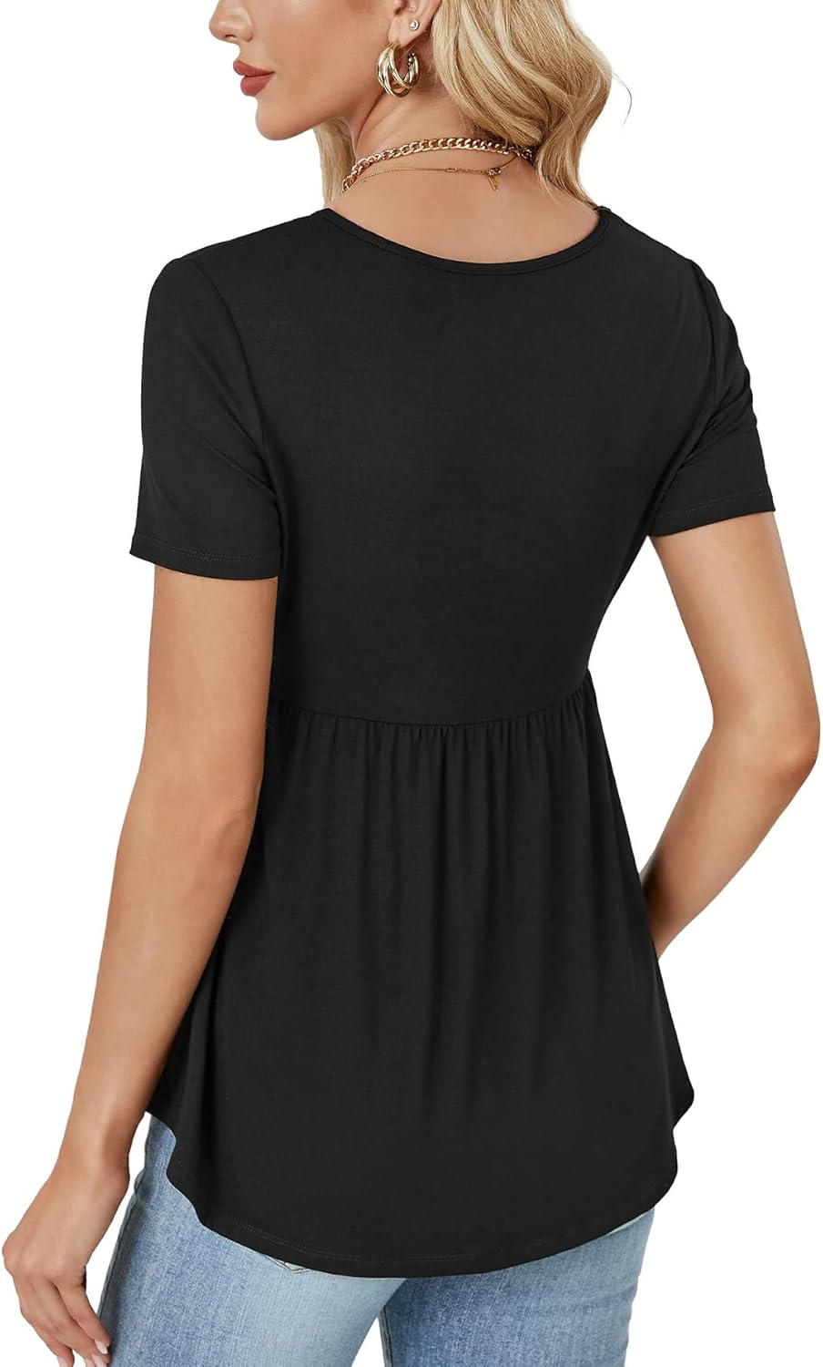 Rooscier Women's Scoop Neck Short Sleeve Tunic Flowy Ruffle Hem Casual Blouse Peplum Top - Image 5