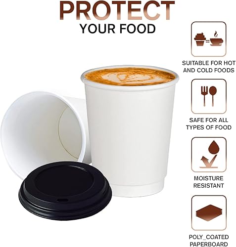 Vista 94 de Smygoods Tapas de taza de café, tapa de cúpula para tazas de 10/24 onzas, vasos de papel, color negro, 50 unidades [no incluye tazas] Tapas negras