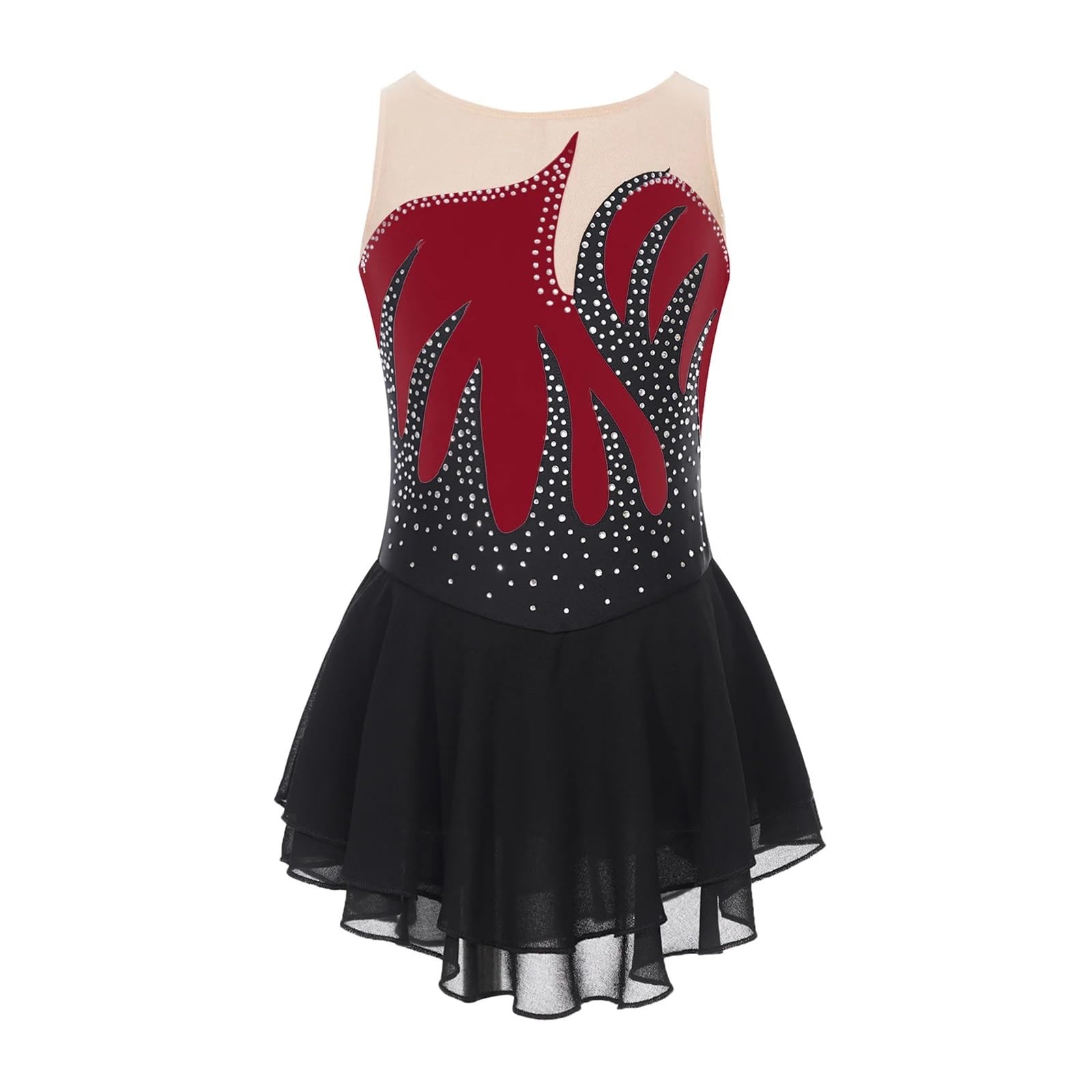 Vestido de Patinaje Artístico Traje de patinaje artístico for niña, sin mangas, con diamantes de imitación, for danza, gimnasia, ballet, danza lírica