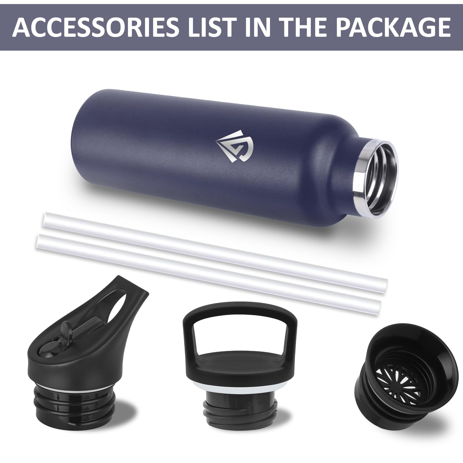 Borraccia Termica, 500ml Borraccia, Borracia con Cannuccia, Senza Perdite, Bottiglia Termica Con 2 Coperchi, Isolato Sottovuoto, Borracce Termiche per Campeggio, Uffici, Palestra, Viaggio