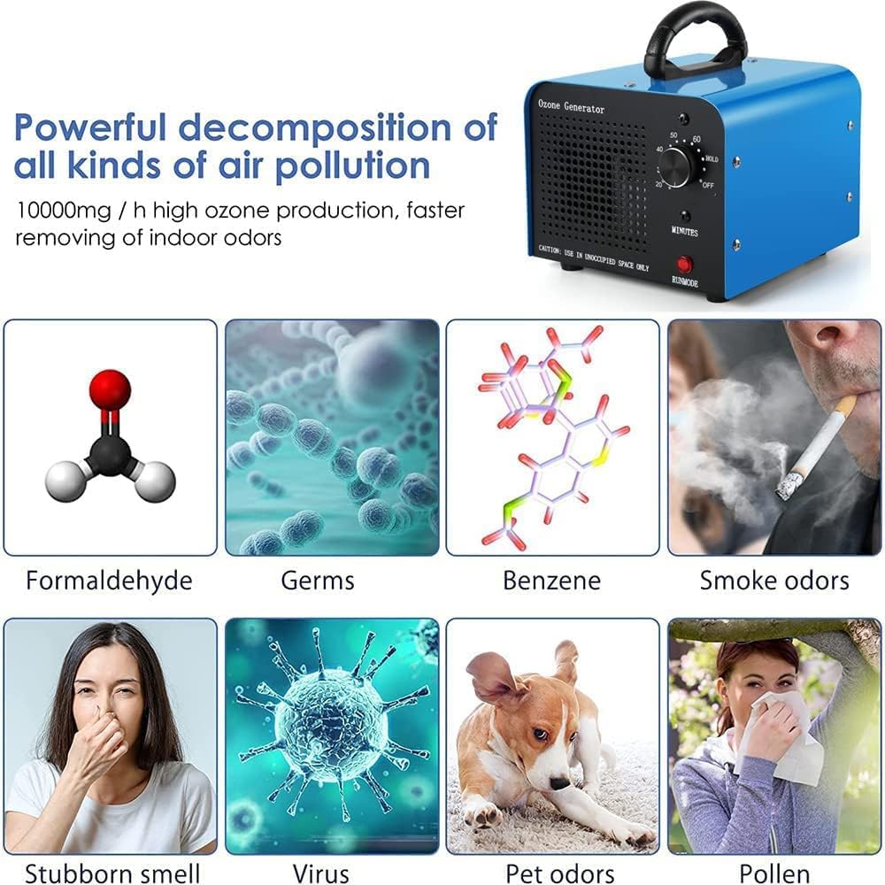 Generatore Di Ozono 60000mg/h, Purificatore D'aria Professionale In Acciaio Inox, Timer 10-120 Min, Per Casa, Garage, Auto, Scantinati, Blu - 4