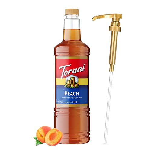 Torani Peach Syrup 1L with Pump Sweet Flavoring for Lemonades, Teas & Drinks