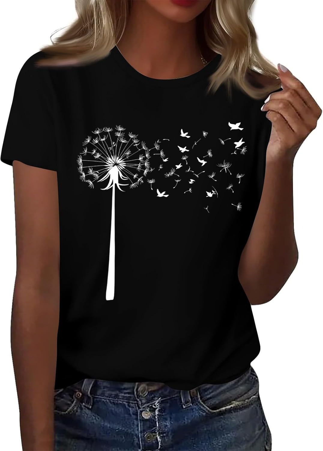 Short Sleeve Shirts for Women Cute Dandelion Graphic Tees Casual Loose Summer Tops Boho Blouses - Image 2