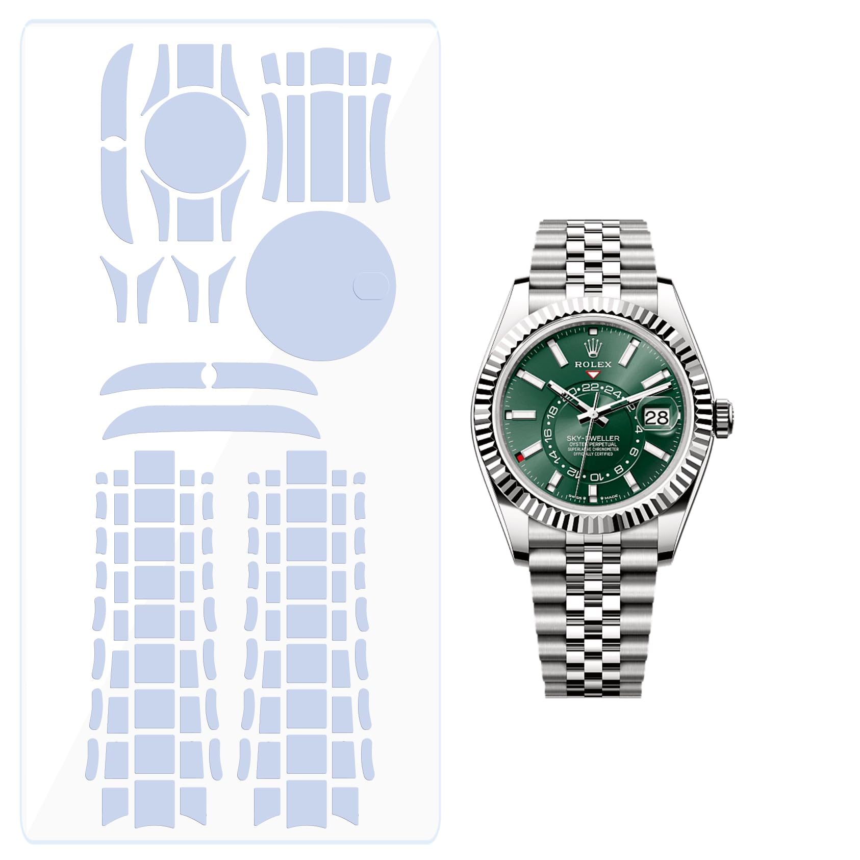Jubilee N 336933/34/35/38 - Pellicola protettiva per Sky-Dweller, 42 mm, confezione da 2 | Pelle trasparente, copertura completa, adesivo per la protezione dello schermo dell'orologio